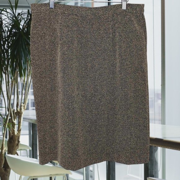 Vintage 90s Tweed Pencil Skirt 12 Black Tan - Picture 4 of 6